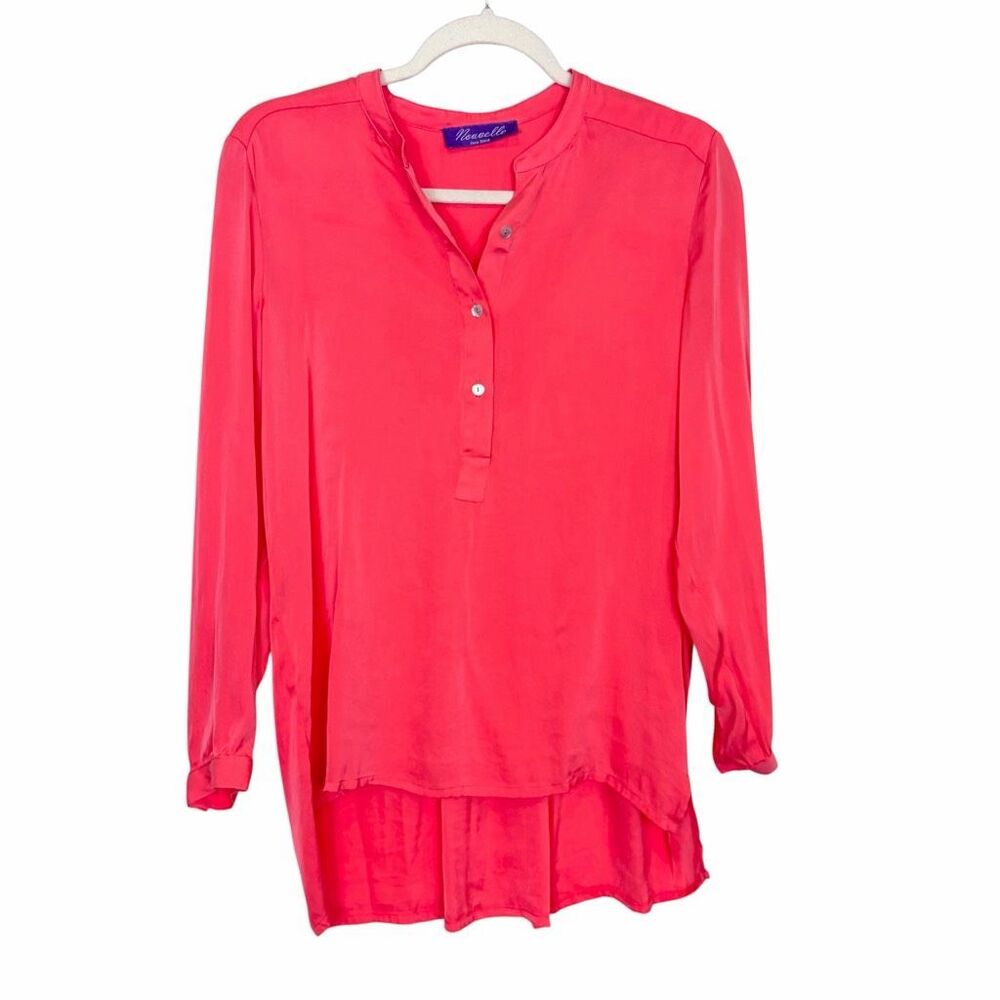Nouvelle Blouse Womens Medium Coral Soft Drape Silk Long Sleeve Tunic Top